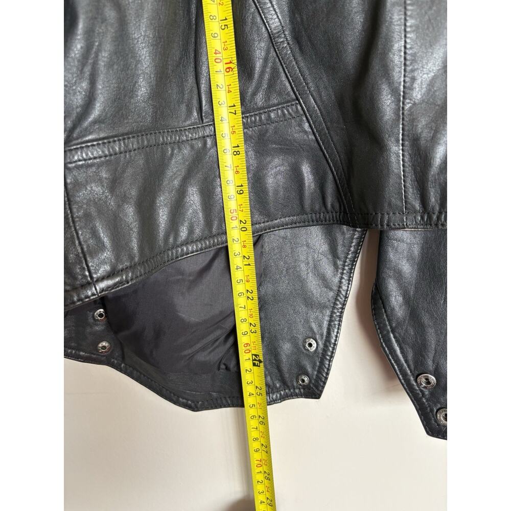 Vintage Tarazzia Black Leather Jacket Women’s L 90s Oversized Open Front Coat - Picture 10 of 11